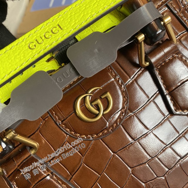 Gucci新款包包 古馳鱷魚紋牛皮竹節包 竹節提手雙G配件 Gucci迷你托特包 655661  ydg3296
